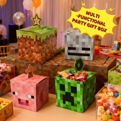 24 Pack Pixel-Style Party Favor Boxes – Colorful Block Candy Gift Boxes, Kids Birthday Goodie Boxes for Party Decorations in Saudi Arabia