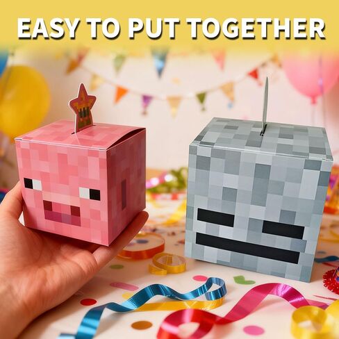 24 Pack Pixel-Style Party Favor Boxes – Colorful Block Candy Gift Boxes, Kids Birthday Goodie Boxes for Party Decorations in Saudi Arabia