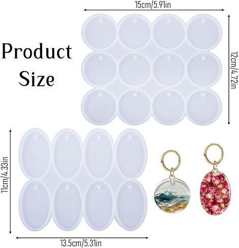 Thinp 20 Cavity Resin Keychain Molds, Flat Circle Silicone Mold with Hole Oval Round Ornament Molds for Epoxy Resin Pendant Silicone Mold for Earrings DIY Pet Tag Xmas Decorations in Saudi Arabia