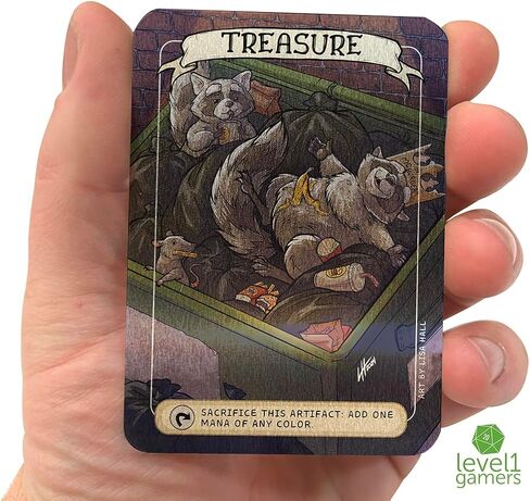 Raccoon Treasure Metal MTG Token Card – Hand-Drawn Magic Card Proxy Design on Brushed Aluminum – Cute Animal Collectible Gift for Raccoon & MTG Fans in Saudi Arabia