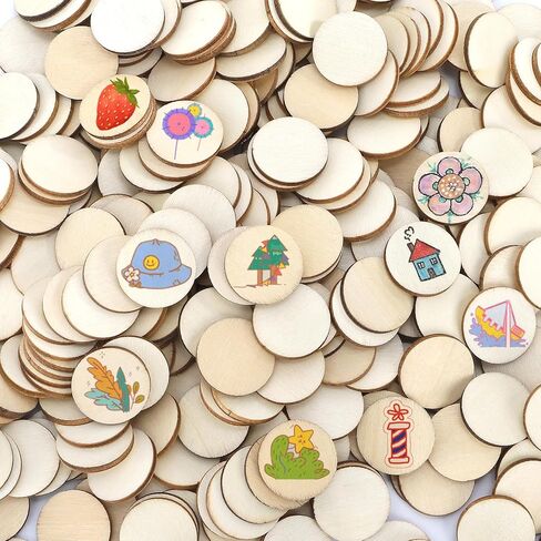 Foraineam 400 Pieces 1 Inch Unfinished Wood Craft Circle Cutouts Round Natural Wooden Disc Circles Slices for DIY Crafts and Decoration in Saudi Arabia