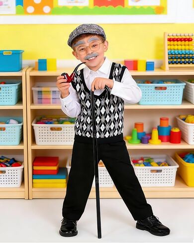 Old Man Costume for Kids - 7 Pcs Boys 100 Days of School Costume for Grandpa Outfit Dress Up Cosplay in Kuwait