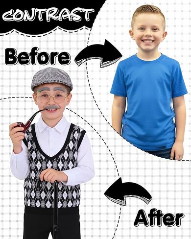 Old Man Costume for Kids - 7 Pcs Boys 100 Days of School Costume for Grandpa Outfit Dress Up Cosplay in Kuwait