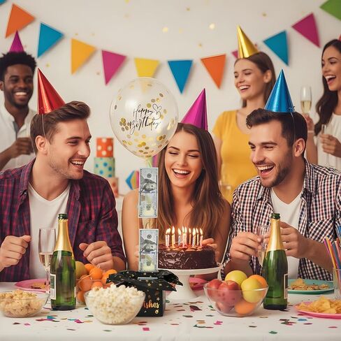 Neyauo عيد ميلاد المال سحب مربع، مضحك صندوق بالون المال للحصول على هدية نقدية أعياد ميلاد سعيدة مجموعة هدايا مثيرة للرجال النساء صديقة أفضل صديق زوجة أخت (أسود) in Saudi Arabia