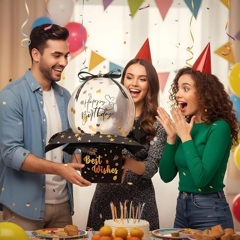 Neyauo عيد ميلاد المال سحب مربع، مضحك صندوق بالون المال للحصول على هدية نقدية أعياد ميلاد سعيدة مجموعة هدايا مثيرة للرجال النساء صديقة أفضل صديق زوجة أخت (أسود) in Saudi Arabia