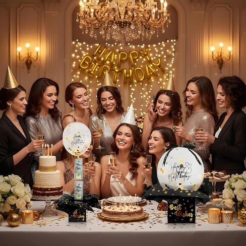 Neyauo عيد ميلاد المال سحب مربع، مضحك صندوق بالون المال للحصول على هدية نقدية أعياد ميلاد سعيدة مجموعة هدايا مثيرة للرجال النساء صديقة أفضل صديق زوجة أخت (أسود) in Saudi Arabia