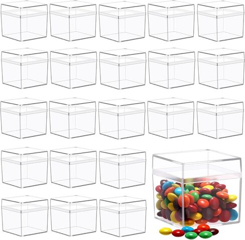 Leinuosen 50 Pcs 2 x 2 x 2 Inch Clear Acrylic Plastic Box with Lid Square Candy Containers for Party Favors Small Square Cube Storage Candy Box for Pill Tiny Earring Jewelry Herb Bead Gifts in Saudi Arabia