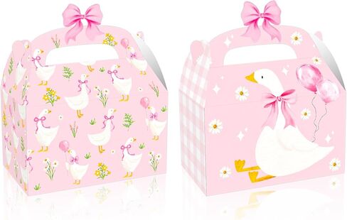 CANDY CHEF Silly Goose Birthday Party Treat Boxes Goose Theme Party Supplies Pink Gingham with Bow Goose Favor Box for Geese Theme Gift Boxes Farm Baby Shower Birthday Decorations in Saudi Arabia