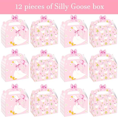 CANDY CHEF Silly Goose Birthday Party Treat Boxes Goose Theme Party Supplies Pink Gingham with Bow Goose Favor Box for Geese Theme Gift Boxes Farm Baby Shower Birthday Decorations in Saudi Arabia