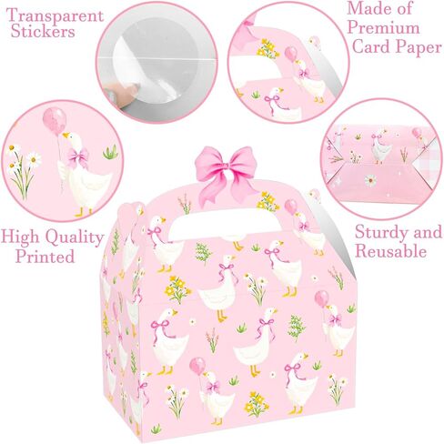 CANDY CHEF Silly Goose Birthday Party Treat Boxes Goose Theme Party Supplies Pink Gingham with Bow Goose Favor Box for Geese Theme Gift Boxes Farm Baby Shower Birthday Decorations in Saudi Arabia