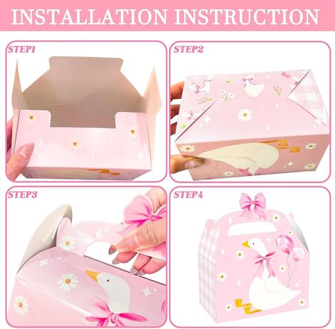 CANDY CHEF Silly Goose Birthday Party Treat Boxes Goose Theme Party Supplies Pink Gingham with Bow Goose Favor Box for Geese Theme Gift Boxes Farm Baby Shower Birthday Decorations in Saudi Arabia