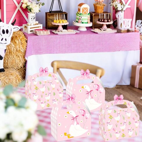 CANDY CHEF Silly Goose Birthday Party Treat Boxes Goose Theme Party Supplies Pink Gingham with Bow Goose Favor Box for Geese Theme Gift Boxes Farm Baby Shower Birthday Decorations in Saudi Arabia