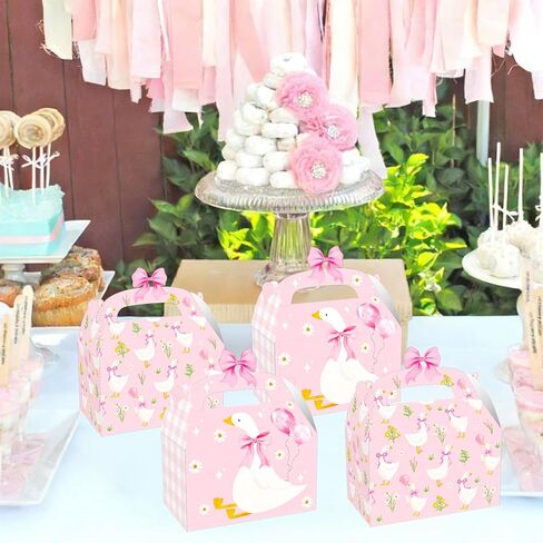CANDY CHEF Silly Goose Birthday Party Treat Boxes Goose Theme Party Supplies Pink Gingham with Bow Goose Favor Box for Geese Theme Gift Boxes Farm Baby Shower Birthday Decorations in Saudi Arabia