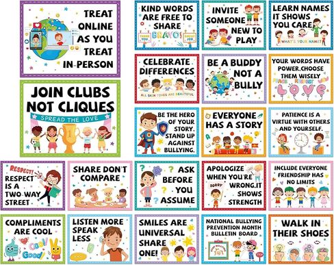 21PCS Anti Bullying Posters for Classroom Anti Bully Awareness Education Bulletin Board Stop Bullying Kindness Poster Decorations for Elementary Middle High School Office Home Wall Door Supply in Saudi Arabia