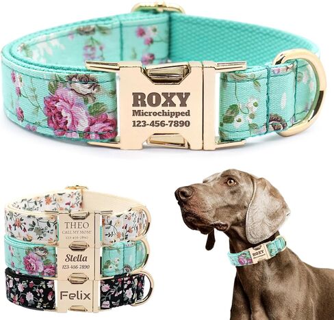 Personalized Plaid Pattern Collar for Dogs - Adjustable Personalized Polyester Dog Collar with Engraved Custom Name and Numbers (Pattern 03, L (13-20 Inches)) in Kuwait