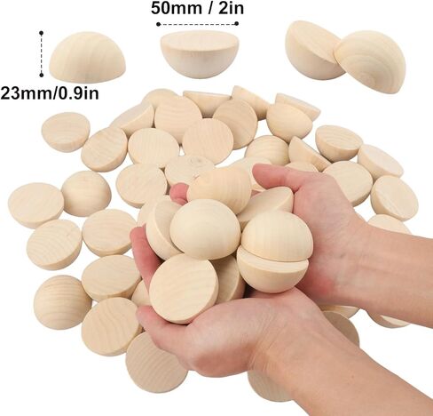 90 PCS 2 Inch Half Wood Balls, Split Wood Balls, Unfinished Natural Half Wooden Ball, 2 Inch Round Split Wooden Beads for DIY Crafts, Jewelry, and Home Decor in Saudi Arabia