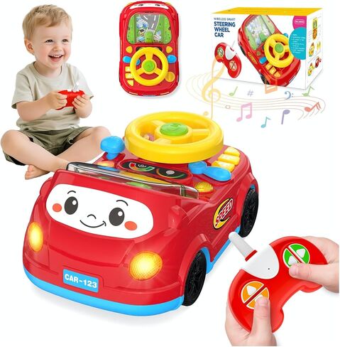 ألعاب الأطفال الصغار للأعمار من 1 إلى 3 سنوات - التحكم عن بعد في سباق السيارات الدفع بالتحكم عن بعد وألعاب القيادة على عجلة القيادة، تعلم تفاعلي تعليمي هدية عيد ميلاد للأطفال بعمر 1 2 3 (أصفر) in Kuwait