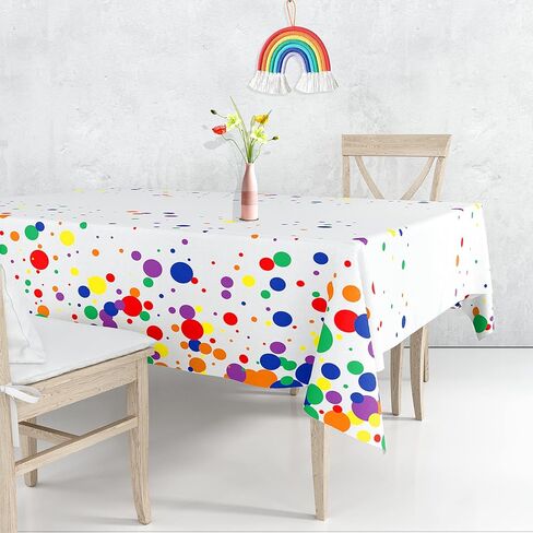 Rainbow Dot Tablecloth Colorful Polka Dot Tablecloth 54"x108" Rectangle Polyester Fabric Table Cover for Rainbow Birthday Baby Shower Christmas Carnival Festival Paint Theme Party Decor Supplies in Saudi Arabia