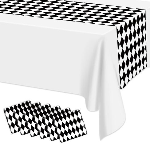 6 Pcs Black and White Checkered Table Runner, 14 x 108 in Alice Tablecloths for Racing Theme, Halloween, Wonderland Party, Classic Checker Indoor Outdoor Decorations in Saudi Arabia