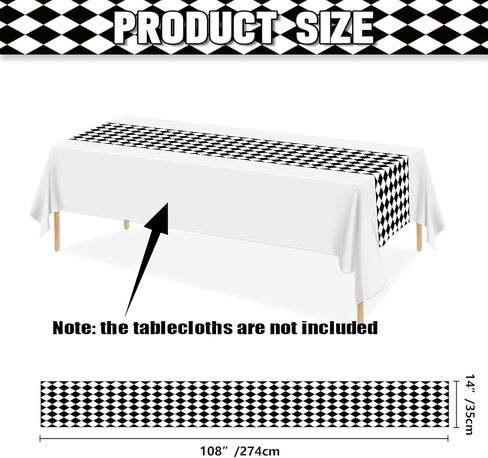 6 Pcs Black and White Checkered Table Runner, 14 x 108 in Alice Tablecloths for Racing Theme, Halloween, Wonderland Party, Classic Checker Indoor Outdoor Decorations in Saudi Arabia