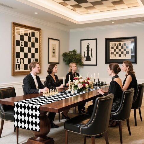 6 Pcs Black and White Checkered Table Runner, 14 x 108 in Alice Tablecloths for Racing Theme, Halloween, Wonderland Party, Classic Checker Indoor Outdoor Decorations in Saudi Arabia