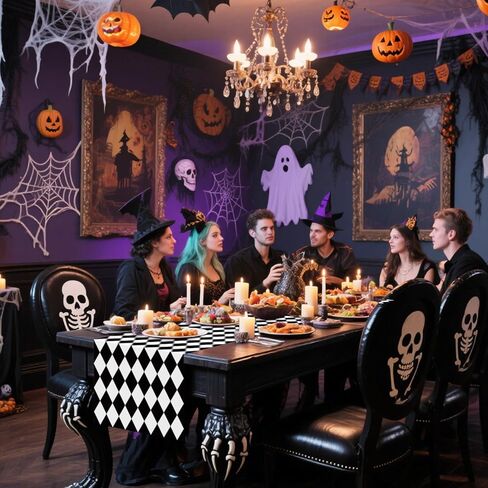 6 Pcs Black and White Checkered Table Runner, 14 x 108 in Alice Tablecloths for Racing Theme, Halloween, Wonderland Party, Classic Checker Indoor Outdoor Decorations in Saudi Arabia