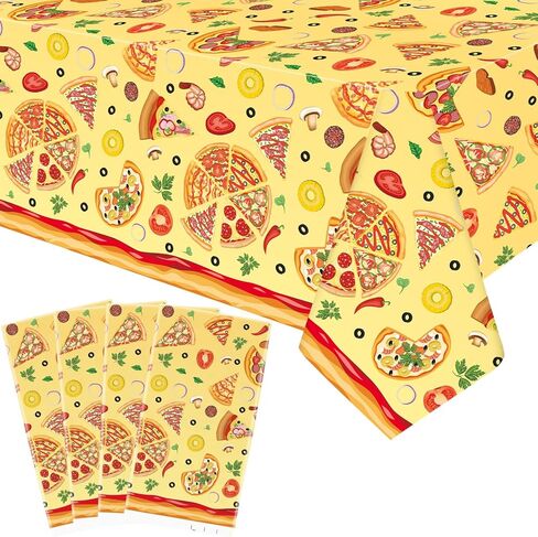 4 Pack Pizza Party Tablecloth - Pizza Party Decorative, Pizza Tablecover Pizza Table Cloth, for Kids Birthday Baby Shower Picnics Supplies (51 x 86 Inches) in Saudi Arabia