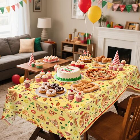 4 Pack Pizza Party Tablecloth - Pizza Party Decorative, Pizza Tablecover Pizza Table Cloth, for Kids Birthday Baby Shower Picnics Supplies (51 x 86 Inches) in Saudi Arabia