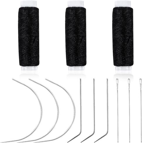12pcs Hair Needle and Thread Set 9Pcs Curved Needle with 3Pcs Black Threads Hair Extension Tools for Making Wig Sewing Needles and Thread for Hand Sewing Hairs Weave Extension Canvas Repair in Saudi Arabia