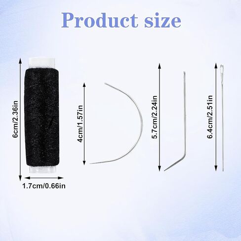 12pcs Hair Needle and Thread Set 9Pcs Curved Needle with 3Pcs Black Threads Hair Extension Tools for Making Wig Sewing Needles and Thread for Hand Sewing Hairs Weave Extension Canvas Repair in Saudi Arabia
