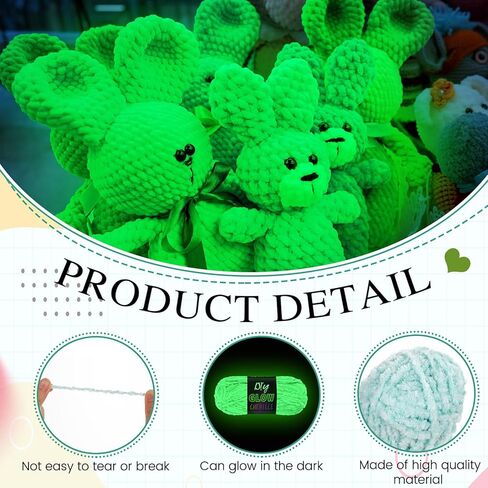 Fanfanwin 10 Rolls Glow in The Dark Chenille Yarn Magic Luminous Crochet Fancy Yarn Glow Sewing Craft for DIY Arts Crafts Christmas Winter Knitting Sewing Crocheting Supplies, 76.5 Yard Per Roll in Saudi Arabia