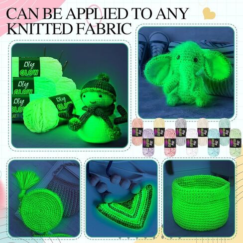 Fanfanwin 10 Rolls Glow in The Dark Chenille Yarn Magic Luminous Crochet Fancy Yarn Glow Sewing Craft for DIY Arts Crafts Christmas Winter Knitting Sewing Crocheting Supplies, 76.5 Yard Per Roll in Saudi Arabia