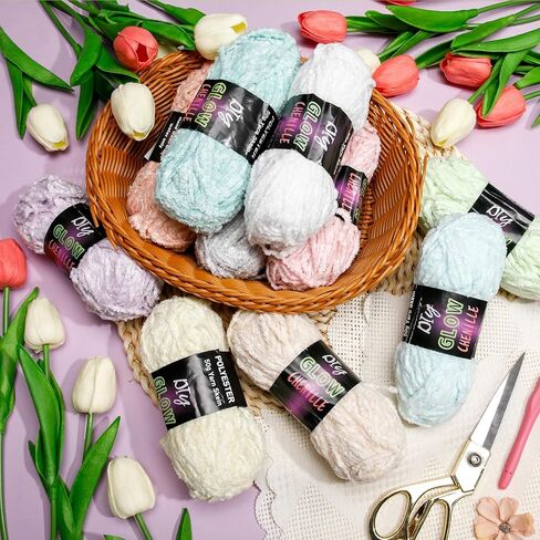 Fanfanwin 10 Rolls Glow in The Dark Chenille Yarn Magic Luminous Crochet Fancy Yarn Glow Sewing Craft for DIY Arts Crafts Christmas Winter Knitting Sewing Crocheting Supplies, 76.5 Yard Per Roll in Saudi Arabia