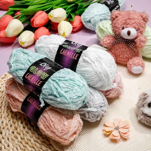 Fanfanwin 10 Rolls Glow in The Dark Chenille Yarn Magic Luminous Crochet Fancy Yarn Glow Sewing Craft for DIY Arts Crafts Christmas Winter Knitting Sewing Crocheting Supplies, 76.5 Yard Per Roll in Saudi Arabia