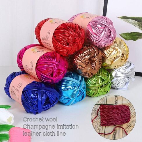 Crochet Yarn for Cushion DIY Hand Knitting Magic Color Shiny Sewing Imitation Leather(Black) in Saudi Arabia