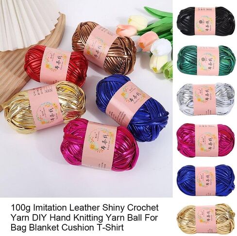 Crochet Yarn for Cushion DIY Hand Knitting Magic Color Shiny Sewing Imitation Leather(Black) in Saudi Arabia