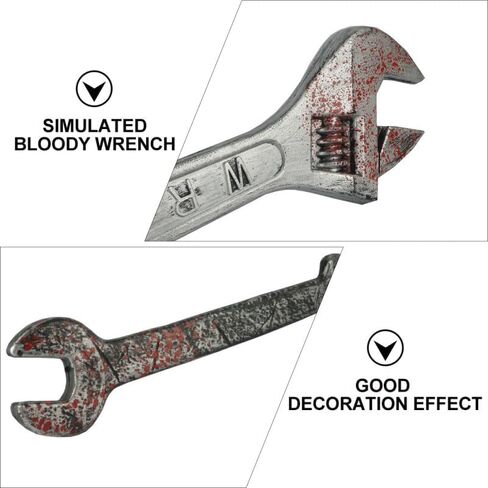 Wakauto 2pcs Halloween Simulated Bloody Wrench Props - Scary Realistic Plastic Fake Tool Decoration for Haunted House Supplies Home Parties Decor 17.32X4.72 Inches in Saudi Arabia