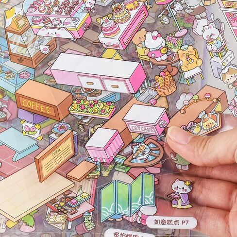 2 Books 3D Scene Stickers 40Pcs Miniature Scene Therapy Sticker DIY House Stickers Book Make Your Own Cute 3D Sticker Scene (style1) in Kuwait