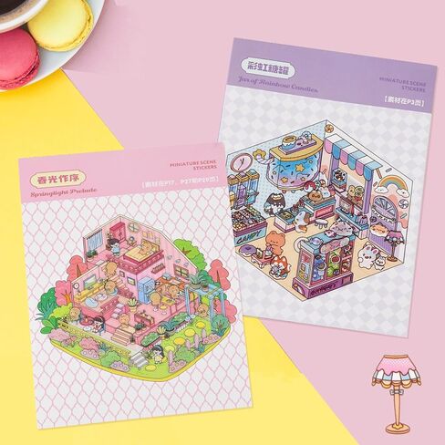 2 Books 3D Scene Stickers 40Pcs Miniature Scene Therapy Sticker DIY House Stickers Book Make Your Own Cute 3D Sticker Scene (style1) in Kuwait