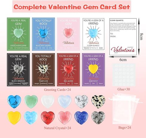 24 حزمة من هدايا عيد الحب للأطفال، وبطاقات عيد الحب مع أحجار كريمة كريستالية على شكل قلب لتبادل الفصول المدرسية، وهدايا حفلات عيد الحب وحشو حقائب الهدايا للفتيات والفتيان الذين تتراوح أعمارهم بين 4 و12 عامًا in Kuwait