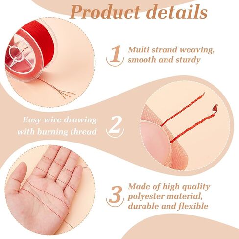 PH PandaHall 246Yards/225m Nylon Seed Bead Red Thread Polyester Thread Bracelet String with Clasps and Wire 0.2mm for Clay Beads Pearl Bracelets Jewelry Making Necklaces Sewing and Crafts in Kuwait