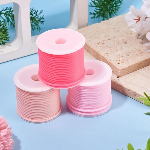 2mm Hollow Pipe Rubber Tube Cords 16.41 Yards Rubber Hollow Tube Cords Tubing Knitting Barber Cord with 1mm Hole for Bracelet Jewelry Making DIY Crafts (Pink) in Saudi Arabia