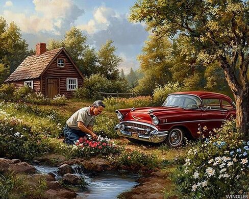 SVINOILER Vintage Cars Paint by Number for Adults DIY Acrylic Paint by Numbers Kits on Canvas Farm Yard Paintworks Artwork for Beginner Without Frame, 16x20inch in Saudi Arabia