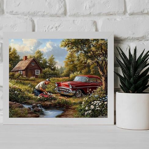 SVINOILER Vintage Cars Paint by Number for Adults DIY Acrylic Paint by Numbers Kits on Canvas Farm Yard Paintworks Artwork for Beginner Without Frame, 16x20inch in Saudi Arabia