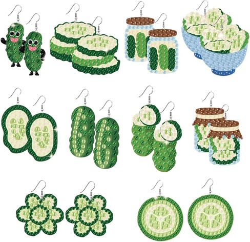 BEUNITONE 10 Pairs Funny Pickles Diamond Art Earrings Making Kit, Drop Dangle Pickle-Themed Fun Earring for Women, Funny Food Earrings Designs for Daily Wear, Bar Parties and DIY Crafting in Saudi Arabia
