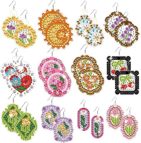 BEUNITONE Vintage Style Earring Making Supplies, Diamond Art Earring Kit with Floral and Fruit Patterns DIY Retro Frame Dangle Earrings Making Kit for Women in Saudi Arabia