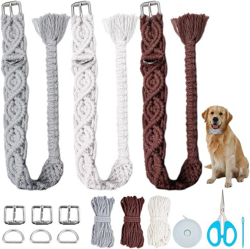 WEBEEDY 3 Sets DIY Macrame Dog Collar Kit for Adults Beginners Colorful Macrame Cord Knotting Set Adjustable Pet Necklace Making with 60m Cotton Cord and Instruction DIY Personalized Pet Collar in Saudi Arabia