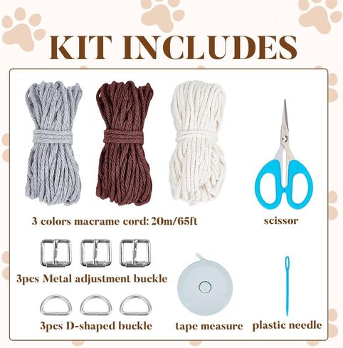 WEBEEDY 3 Sets DIY Macrame Dog Collar Kit for Adults Beginners Colorful Macrame Cord Knotting Set Adjustable Pet Necklace Making with 60m Cotton Cord and Instruction DIY Personalized Pet Collar in Saudi Arabia