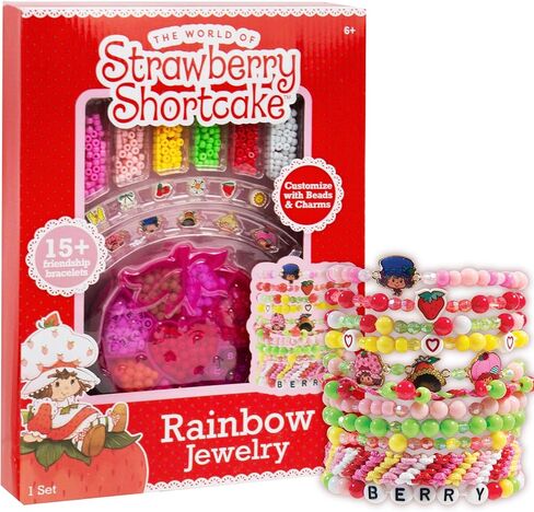 مجوهرات قوس قزح Strawberry Shortcake™، مجموعة أساور الصداقة التي يمكنك صنعها بنفسك، ابتكر أكثر من 15 إكسسوارًا، تتضمن خرزًا، وحلي معدنية، وسلكًا، وعلبة خرز على شكل فراولة in Kuwait