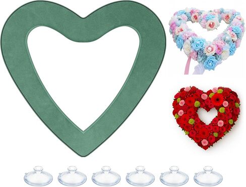 Fiwochic 15.75 x 14.76 Inch Valentine's Day Heart Floral Foam Cage Heart Shaped Flower Arrangements Stand with Suction Cup Blocks Flower Cage Holder for Valentine's Day Wedding Party Decorations in Saudi Arabia